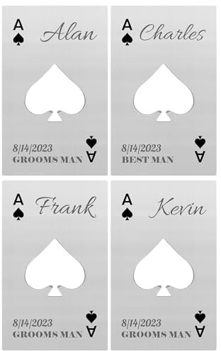 4PCS Personalised Bottle Openers Credit Card Size, Groomsmen Best Man Gifts for Wedding Bachelor Party, Stainless Steel Beer Bottle Opener, Spade A Silver