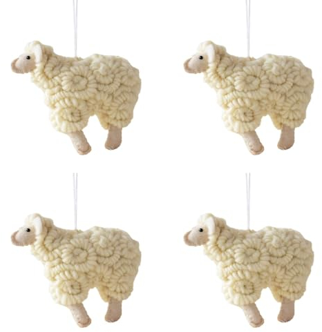 Kleine Schafe Anhänger Weihnachten Deko Anhänger Filz Schafe Weihnachtsanhänger Christbaum Deko Weihnachtsbaumschmuck (4 Stück)