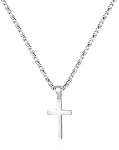 TINGN Kreuz Kette Herren, Silber 925 Kette mit Kreuz Anhänger Figarokette Halskette Herren Kreuz Tauf Geschenke Jungen Mann Sohn Kinder Schwester Schmuck Geschenk
