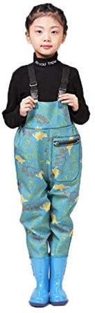 HWBZSZY wasserdichte Wathose für Jungen und Mädchen, rutschfest Bootfoot Kids Gummi Watstiefel mit Verstellbarer Schultergurt, Verdickt Jagd und Fischerei Jugend Angelschuhe,Grün,34 EU
