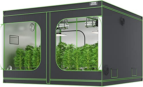 VEVOR 10x10 Grow Tent, 120'' x 120'' x 80'', High Reflective 600D Mylar Hydroponic Growing Tent with Observation Window, Tool Bag and Floor Tray for Indoor Plants Growing