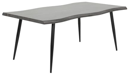 Hela Tische, Esstisch Gabi, Tischplatte 46mm mit Baumkantenoptik Grau, Metallgestell Schwarz, 180x100cm