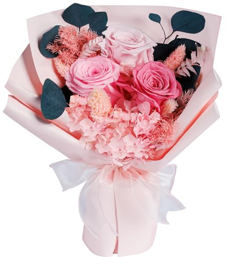 Valentinstagsblumen für die Lieferung Prime, konservierte Blumensträuße, natürliche, echte, langlebige Rosen und Blumen, rosa Rosensträuße Geschenke für Geburtstag, Muttertag, Weihnachten,