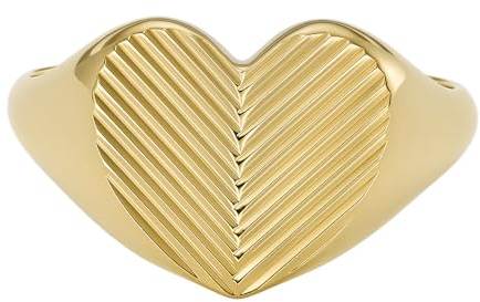 FOSSIL Damen-Siegelring Harlow Linear Texture Heart Edelstahl goldfarben, JF046557105