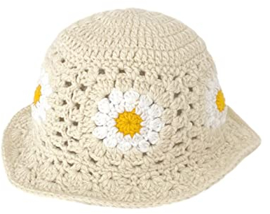 MONOJLY Sommerhut, gehäkelt, für Damen, Frühling, Pendeln, Camping, Angler mit Blumenmuster für Freundin, Beige, beige