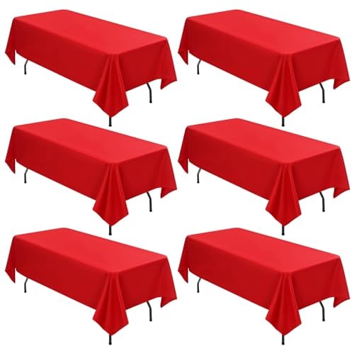 6er-Pack rechteckige Tischdecken, 153 x 260 cm rote Tischdecke, Polyester-Tischdecke für 1,8 m große rechteckige Tische, Flecken- und knitterfrei, waschbare Stoff-Tischdecken für Hochzeit, Restaurant