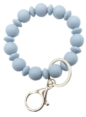 Xsclpomddy Wristlet Bracelet Keychain Silicone Bead Elastic Bangle Clip Portable Car Keys Ring Holder Bangle Chains for Women Girls,gray blue
