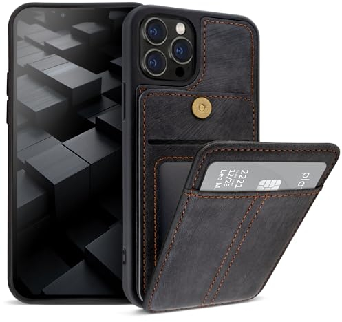 Moozy ElitePocket phone case with card holder for iphone 14 pro max, back cover with card holder, wallet case for iphone 14 pro max, dark gray