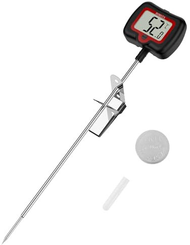 BOMATA 20 cm Langer Sondenthermometer mit Topfklammer, Drehbarem Display und Hochpräziser Sofortablesung, Geeignet für Kerzen, Flüssigkeiten, Kochen, Grillen usw... Schwarz