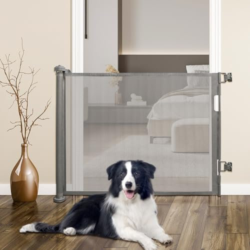 Treppengitter, Treppenschutzgitter Türschutzgitter Ausziehbar, Baby Absperrgitter Schutzgitter Treppe für Kinder, Katzen und Hunde, Geeignet für Innen Außenbereich (86 * 150cm grau)
