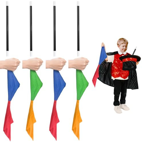 UILYNIU 8 Pièce Kit de Magie Costume pour Adulte Enfants, Magique de Sorcière Baguette Magique Foulard Colore Changeante, Jeux de Tours de Magie Faciles pour Les Débutants Apprendre Magicien (8PCS)