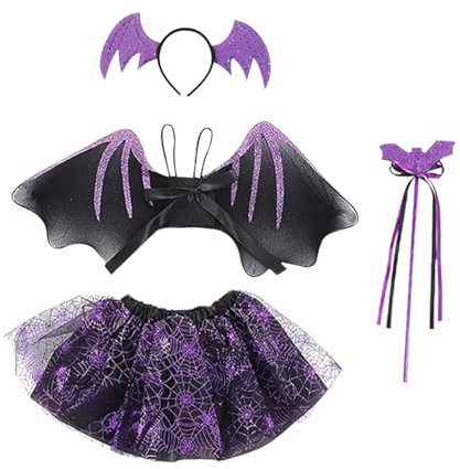 Dxmcgttbd Halloween Deguisement Chauve Souris,Costume de Chauve Souris Fille,Costume de Chauve Souris pour Enfants, avec Diadème, Ailes,Baguette Magique,Tutu,pour Halloween Carnaval Cosplay Party
