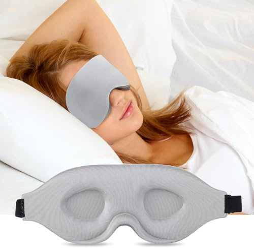 Schlafmaske für Herren Frauen, 3D Weiche Augenmaske Seitenschläfer Lichtblockierend 2024 Schlafbrille mit Verstellbarem Gummiband mit Memory Foam für Nickerchen Reisen(Grau)