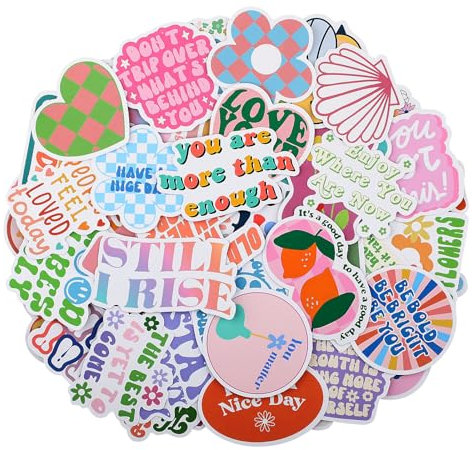 ktxaby 100pcs Motivational Stickers, Cute Vinyl Waterproof Stickers for Water Bottle, Laptop, Journal, Scrapbook, Phone, Multicolor, Cute Preppy Pattern, Decorative Quote
