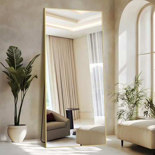 NASSYOU Rechteckiger Ganzkörperspiegel, 192 x 85 cm Standspiegel mit Goldenem Aluminiumrahmen, Groß Wandspiegel Bodenspiegel für Schlafzimmer, Eingangsbereich, Flur, Heimdekorationn