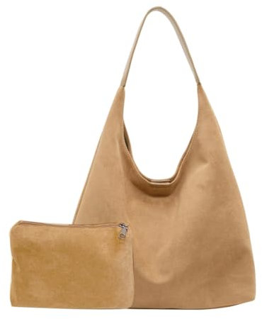 Starnearby Sac Porté Épaule Femme en Daim Cuir - Fourre-tout Rétro Décontracté, Hobo Vintage Souple, Bandoulière Tendance Grande Capacité pour Travail, Voyages, Shopping (E-Kaki)