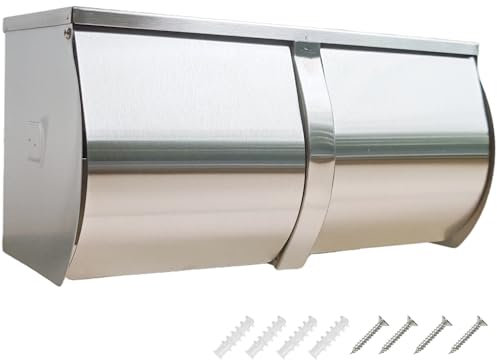 JIQILIHAI Double Roll Toilet Paper Dispenser, Stainless Steel Commercial Toilet Paper Holder Wall Mount, Side by Side 2-Roll Waterproof Toilet Tissue Holder with Shelf for Bathroom Restroom
