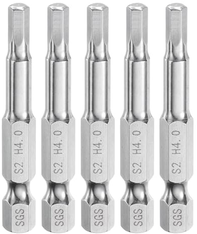 QUARKZMAN 5 Stück 4mm(H4,0) Innensechskant Bit Set, Metrisch 50mm Lang 1/4 Sechskant-Schaft Magnetische S2 Stahl Schraubendreher Bits Sechskant Bohrer für Akkuschrauber Werkzeug