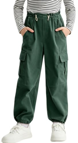 Rolanko Pantaloni cargo da ragazza con cintura, vita alta elasticizzata regolabile, in corduroy, joggers, pantaloni da danza hip hop per bambini, 10-11 Anni