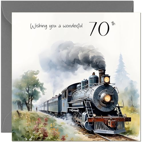 Geburtstagskarte zum 70. Geburtstag, Lokomotive, traditionelle Dampflokomotive, für 70 Jahre alte Siebziger, Siebziger