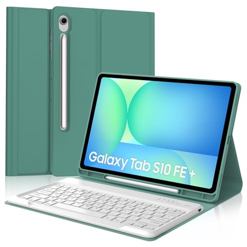 Coque Clavier pour Samsung Galaxy Tab S10 FE Plus/S10 FE+ 13.1 Pouces 2025 | Étui Keyboard Magnétique Détachable Bluetooth sans Fil, AZERTY Français avec Porte Crayon pour Galaxy S10 FE+, Vert foncé