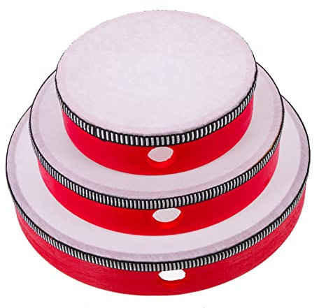 TOYANDONA 3 Stück Handtrommel -set Erwachsene Musical Handtrommel Gehaltenen Schlagzeug Schlaginstrument Tamburin Handtrommel Kleines Tamburin Handtrommeln Rot Holz