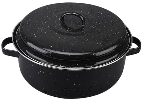 Kalastussaari Roasting Pan with Lid, 9.5 Inch Enamel Cookware Includes Dual Handles, Gloves, Food Clips, Grid, Water-Fillable Roaster with Bottom Grooves, Rust-Proof Roaster Oven for Home