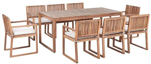 Beliani Rustic 8 Seater Garden Dining Set Certified Acacia Wood Table Chairs with Taupe Cushions Light Brown Sassari II