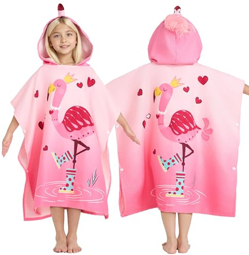Joiedomi 30* 30 Badeponcho Badetuch für Kinder,Flamingo-Mikrofaser-Kapuzenhandtuch-Poncho für Strand, Pool, Bad, schnelltrocknend