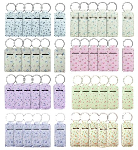 Haohai 48PCS Lippenstift Halter Schlüsselanhänger, Lippenbalsam Halter mit Edelstahl Verschluss, Lip Gloss Schlüsselanhänger für Taschen, Mode-Accessoir