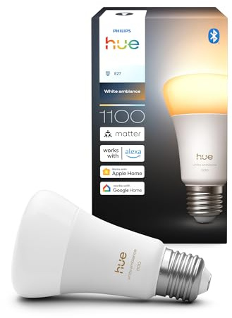 Philips Hue Smart LED A60 Bulb, White Ambiance, E27 Base, 8.1W, Full Spectrum Light 1000K-20000K, 1100 Lumens, Dimmable, Works with Alexa, Google Assistant, and Apple Home, 1 Pack