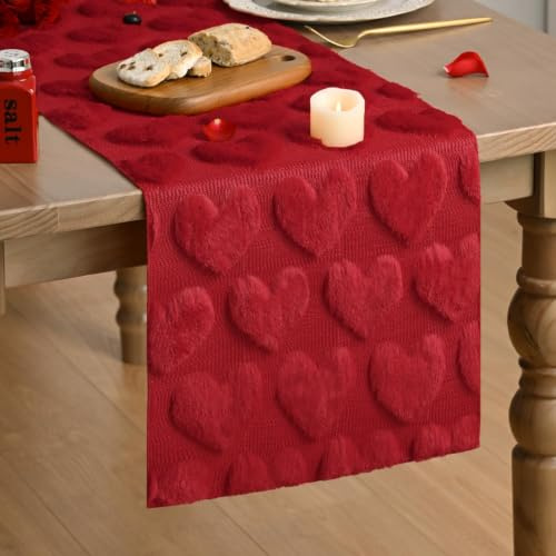 Artoid Mode Weich Plüsch Samt Faux Pelz Rot Liebe Valentinstag Tischläufer, Muttertag Küche Tisch Urlaub Party Dekor 33x153 cm