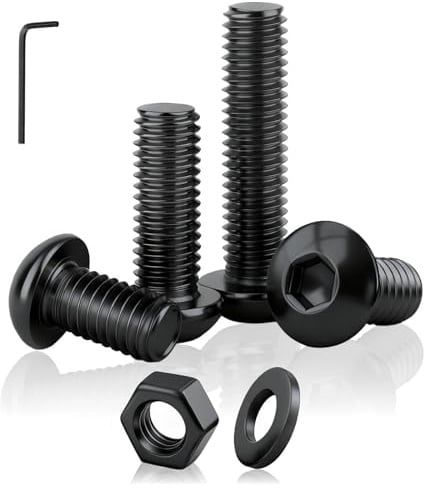 PDKKFF 20 Stück M6x25mm Linsenkopfschrauben Innensechskant Schwarz, ISO7380 | Linsenkopf Sechskantschrauben, Kohlenstoffstahl Rundkopfschrauben mit Muttern Unterlegscheiben Innensechskantschlüssel