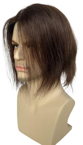 QRSTUVXZY Echthaar Toupet für Männer 9 Indisches Echthaar Herren-Haarteil-Toupet for Männer 6x8 Feines Mono mit PU-Basis Männliche Haarprothese Herren-Toupet(Brown Color)