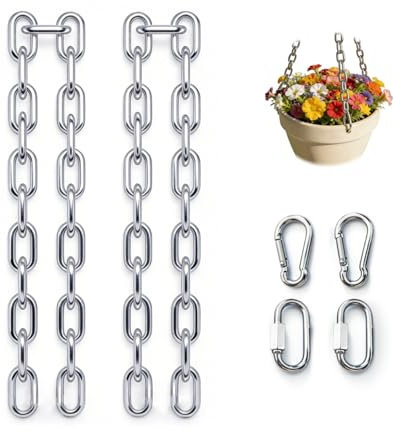Nasxkji Lot de 2 chaînes en acier inoxydable 304 de 3 mm de diamètre - Résistant à la rouille - Longueur : 120 cm - Maillons robustes avec manille et mousqueton pour clôture, portail, balançoire