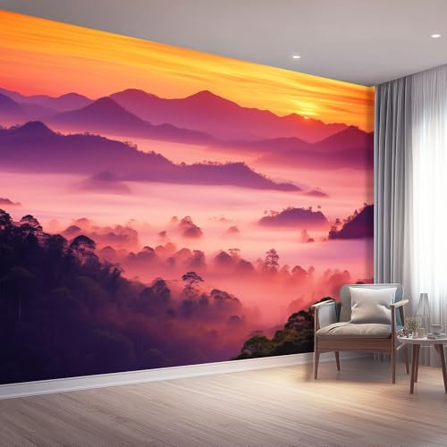 Nature Mountains Clouds Sunrise Wallpaper, Non-Woven Decoration Poster Picture Wall Mural, Colorful Large Wall Murals Hd Printing Water Proof for Living Room Bedroom Bathroom - 400 x 280 cm (W x H)