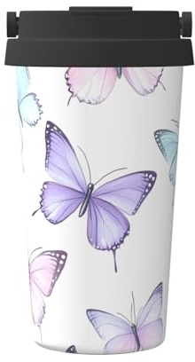 Purple Butterflies Portable Stainless Steel Travel Mug – Insulated Hot & Cold Drink Tumbler with Leak-Proof Lid, Commuter-Friendly Coffee Cup for Office, Car & Outdoors