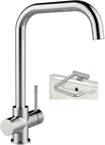 TROPOW Klappbare Küchenarmatur Hochdruck, 180° faltbarer Wasserhahn Küche für Fenster, 2 Strahlarten, gebürsteter Edelstahl, Spültischarmatur Einhebelmischer für Spüle