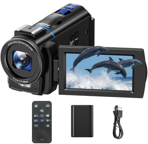 Camcorder 5K 48MP Videocamera YouTube Vlogging, Visione Notturna Webcam, zoom digitale 16X, Schermo Tattile 3 270°, Camera Vlog con luce di riempimento, telecomando, Batteria per Principianti