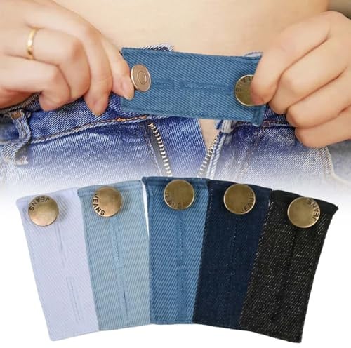 5 Pcs Denim Waistband Extender for Trousers, Adjustable Button Extenders | for Jeans Pants Skirts, Elastic Maternity Waist Extensions for Men and Women (5 Colors)