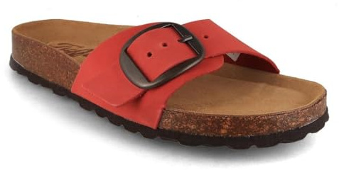 Tuffeln Leder-Sandalen Fehmarn mit weichem Korkfußbett Einschnaller Damen Pantoletten Schlappen, Hergestellt in der EU, Gr. 36-42