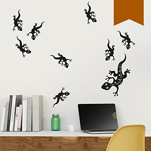 WANDKINGS Wandtattoo - Geckofamilie mit 9 Geckos - 120 x 89 cm - Nussbraun - Wähle aus 5 Größen & 35 Farben