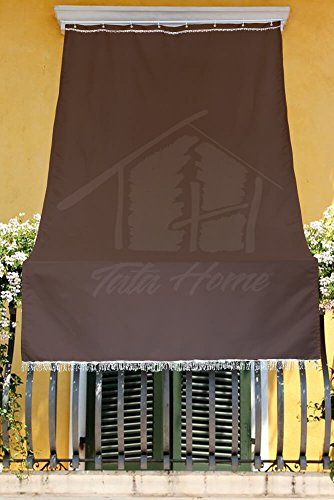 Tenda da Sole con Kit Ganci e Anelli in Tessuto Resistente da Esterno o Balcone Misura cm 140x250 Dis.5 Tinta Unita Colore Marrone
