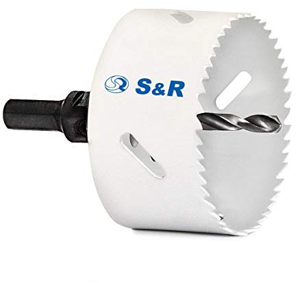 S&R Scie à cloche Trépan HSS Cobalt Bimétal avec adaptateur hexagonal et foret de centrage. Pour bois, acier, métal, fonte, plastique, placoplâtre. MADE IN GERMANY (68mm)