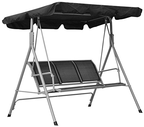 Bakaji Dondolo Da Giardino 3 Posti Colore Grigio Tetto Parasole Struttura in Acciaio Inox Seduta in Texilene Traspirante Dimensioni 175 x 112 x 155 cm (Nero)