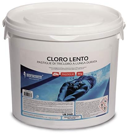 San Marco tricloro in pastiglie per piscina a lento rilascio, cloro lento e costante per una disinfezione continua, disponibile in formato da 5,10,25 kg. (5 kg)
