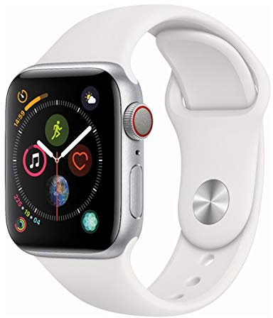 Apple Watch Series 4 (GPS + Cellular, 40MM) - Silver Aluminum Case with White Sport Band (Renewed)
