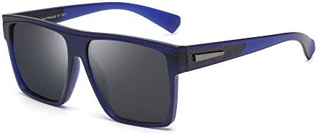 JIM HALO Retro Polarisierte Sonnenbrille Männer Frauen Flat Top Square Brille (Blue Frame/Polarized Blue Lens)