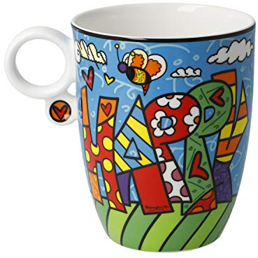 Goebel Happy Künstlerbecher Romero Britto Pop Art aus Fine Bone China 0,35L, Maße: 9,5cm x 13cm x 11cm, 66-452-67-1