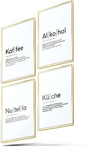 BLCKART Definition Küchen Bilder Poster Set Stilvolle Wandbilder mit Definitionen Esszimmer Wanddeko (Kaffee Küche Alkohol & Nutella, A4 (ohne Rahmen))
